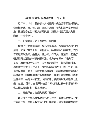 县驻村帮扶队伍建设工作汇报