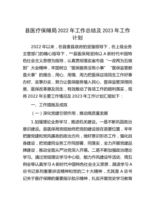 县医保局2022年工作总结及2023年工作计划