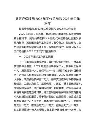 县医保局2022年工作总结和2023年工作安排