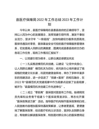 县医保局2022年工作总结2023年工作计划