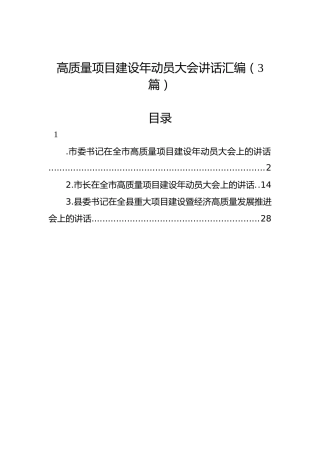 高质量项目建设年动员大会讲话3篇
