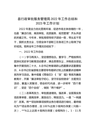 县行政审批局2022年工作总结和2023年工作计划