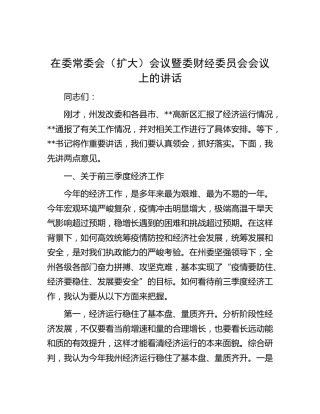 在常委会（扩大）会议暨委财经委员会会议上的讲话