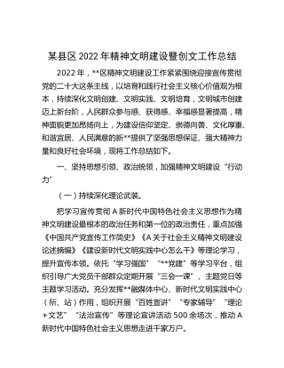 县区2022年精神文明建设暨创文工作总结