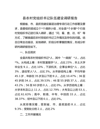 县农村党组织书记队伍建设调研报告[调研报告参考]