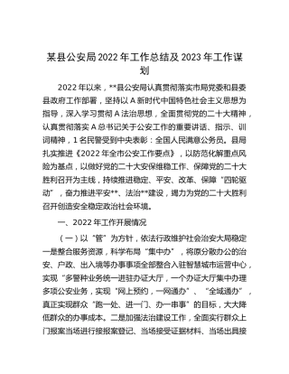 县公安局2022年工作总结及2023年工作谋划