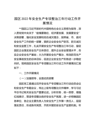 园区2022年安全生产专项整治三年行动工作开展情况总结