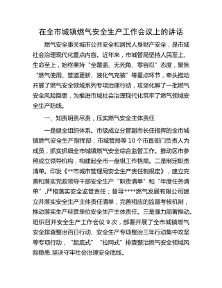 在全市城乡镇燃气安全生产工作会议上的讲话