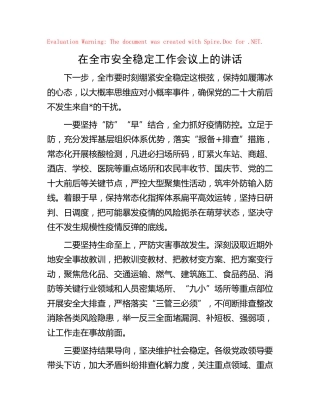 在全市安全稳定工作会议上的强调讲话