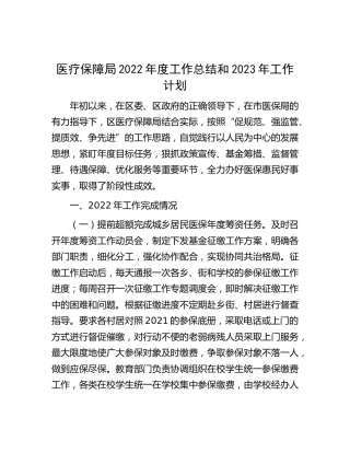 医保局2022年度工作总结和2023年工作计划