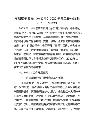 市烟草专卖局2022年度工作总结和2023工作计划6700字