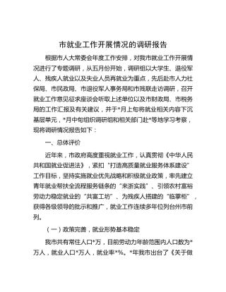 市就业工作开展情况的调研报告[调研报告参考]