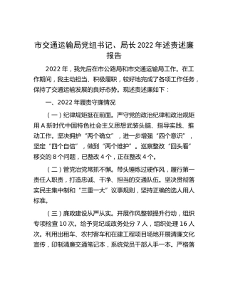 市交通运输局局长2022年述责述廉报告（会议汇报简短版）