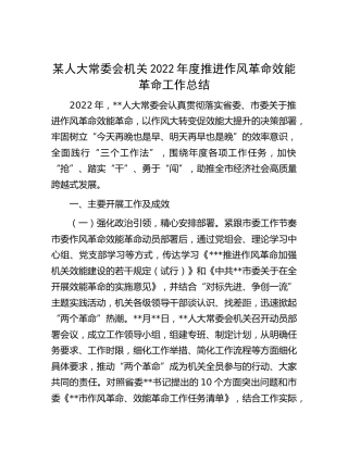 人大2022年度推进作风革命效能革命工作总结