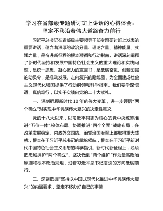 学习在省部级专题研讨班上讲话的心得体会：坚定不移沿着伟大道路奋力前行
