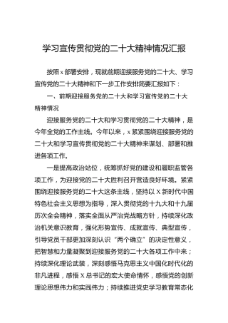 学习宣传贯彻二十大精神情况汇报2600字