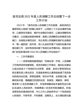 县司法局2022年度人民调解工作总结