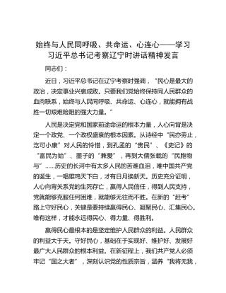 学习考察辽宁讲话精神发言