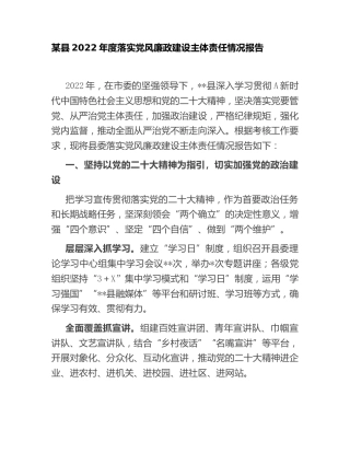 县区2022年落实党风廉政建设主体责任情况总结报告2800字