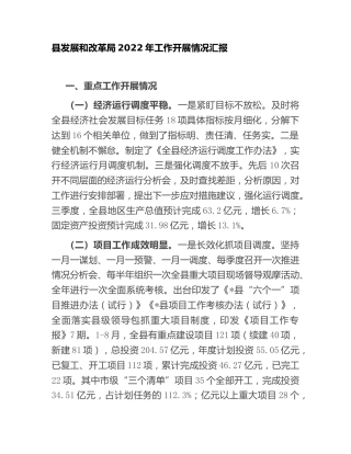 县发改局2022年工作开展情况总结汇报