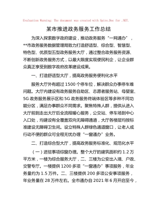 推进政务服务工作总结（市）
