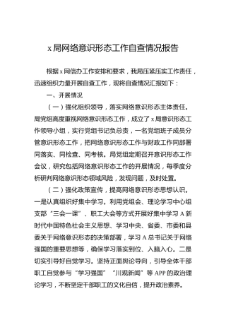 网络意识形态工作自查情况报告