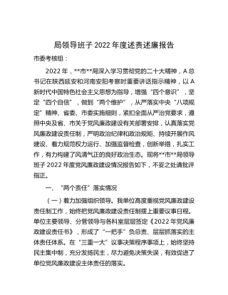领导班子2022年度述责述廉报告3300字