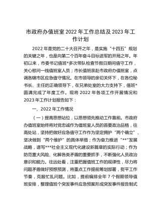 市政府办值班室2022年工作总结及2023年工作计划 (2)
