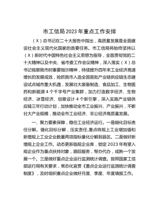 市工信系统2023年重点工作安排