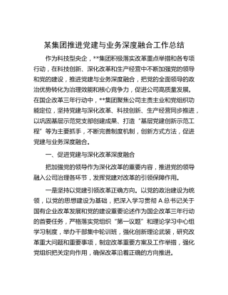 集团公司推进党建与业务深度融合工作总结