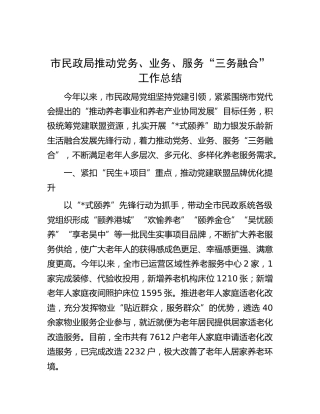 民政局推动党务、业务、服务“三务融合”工作总结