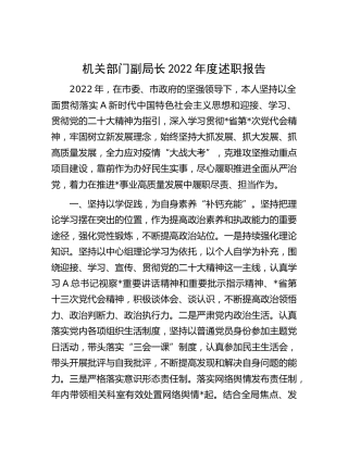 机关副局长2022年度述职报告2700字