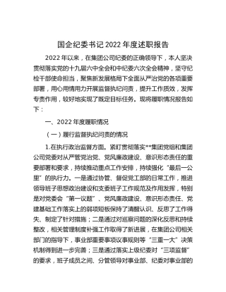国企公司纪委书记2022年度述职报告4600字