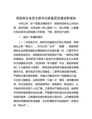 国企公司党支部书记抓基层党建述职报告2800字