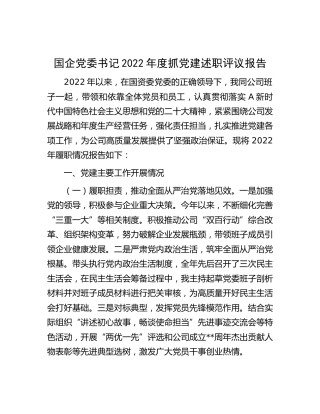 国企公司党委书记2022年度抓党建述职评议报告3000字