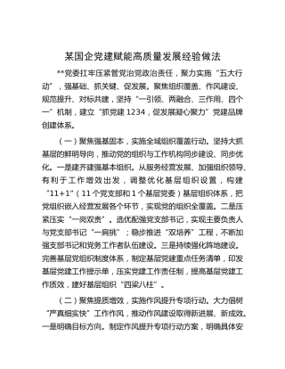 国企公司党建赋能高质量发展经验做法