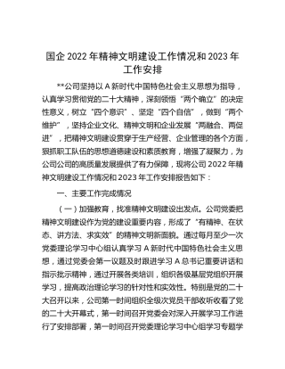 国企公司2022年精神文明建设工作情况总结