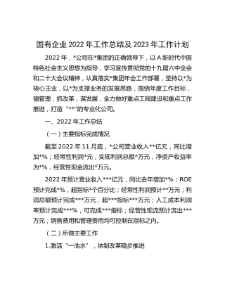 国企公司2022年工作总结及2023年工作计划
