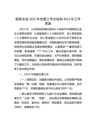 国企公司2022年党建工作总结和2023年工作计划8100字
