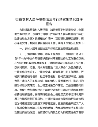 街道农村人居环境整治三年行动实施情况自评报告（乡镇）