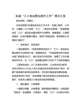 街道“三小食品整治提升工作”情况汇报（乡镇）