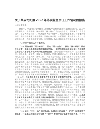 公司纪委2022年落实监督责任工作情况总结报告
