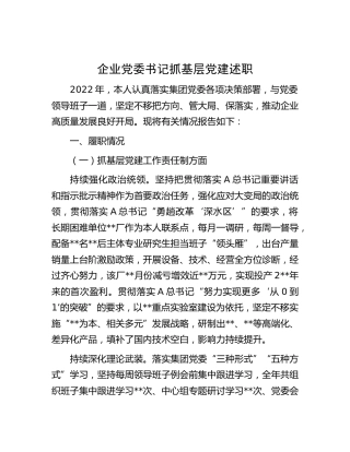 公司党委书记抓基层党建述职2400字