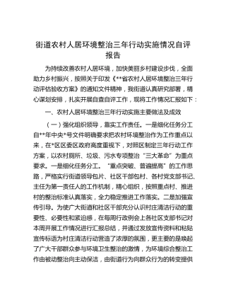 农村人居环境整治三年行动实施情况自评报告（乡镇）