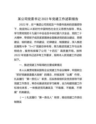 公司党委书记2022年党建述职报告3800字