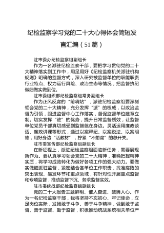 纪检监察学习二十大心得体会简短发言（51人）