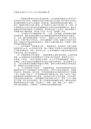 市粮食局2022年下半年工作计划及措施汇报