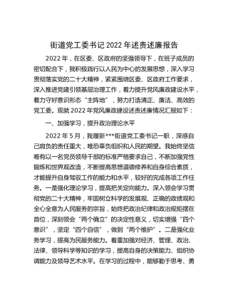 街道党工委书记2022年述责述廉报告2900字（乡镇）