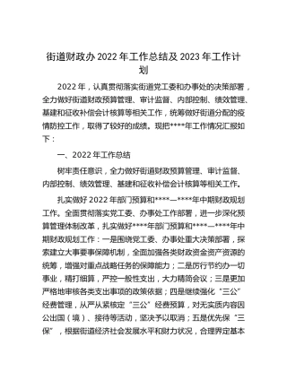 街道财政办2022年工作总结及2023年工作计划（乡镇）