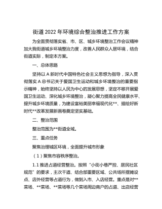 街道2022年环境综合整治推进工作方案（乡镇）